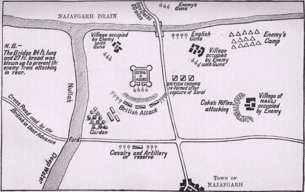 SKETCH TO ILLUSTRATE THE ENGAGEMENT AT NAJAFGARH IN AUGUST, 1857.