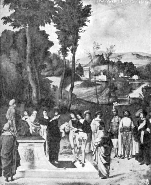 FIG. 47.—GIORGIONE(?). ORDEAL OF MOSES. UFFIZI.