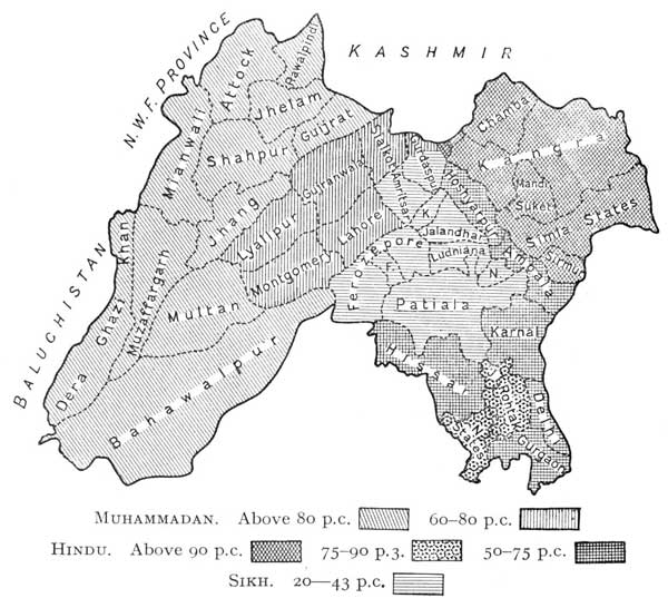 Fig. 36. Map showing distribution of religions.