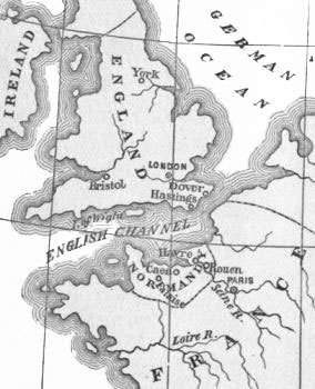 Map of England and part of France, showing the situation
of Normandy.