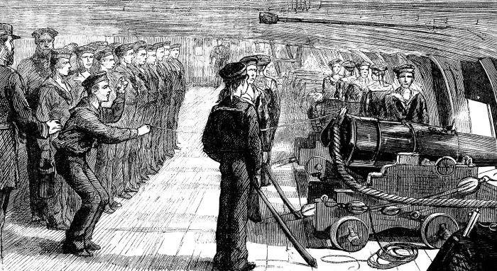 GUN-DECK—FIRING A SALUTE.