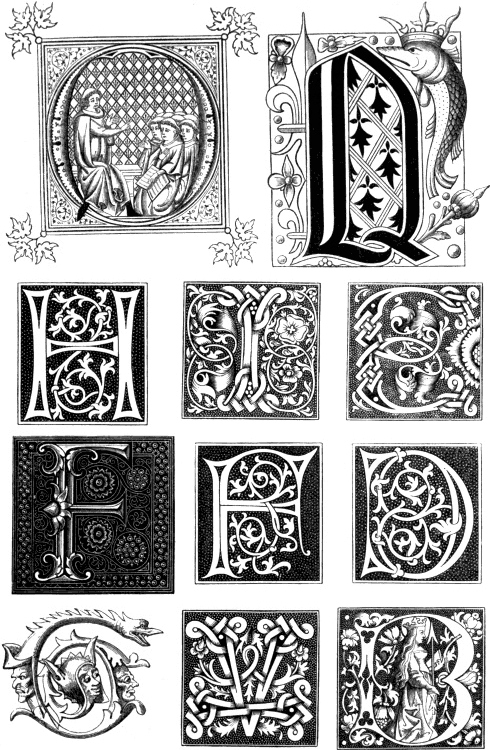 decorative capitals: O Q H I E F F D G V B