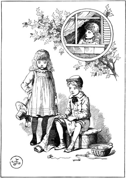 girl in window over boy and girl outside