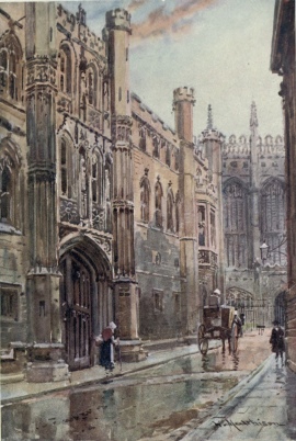 THE OLD GATEWAY OF KING’S COLLEGE

This gateway now forms the entrance to the Library from Trinity Lane.
The North door of King’s Chapel is seen in the distance.