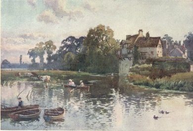 THE GRANARY ON THE CAM

Coe Fen is on the left, and Prof. George Darwin’s House on the right of
the Granary. This view is taken close to Queens’ College.