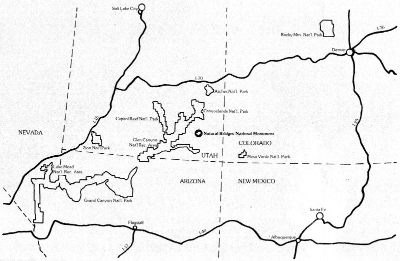 Map showing national parks and monuments in the Four Corners region