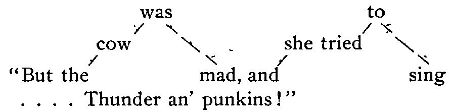 “But the cow was mad, and she tried to sing .... Thunder an’ punkins!”